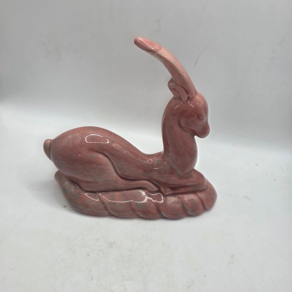 Vintage Pink Gazelle Antelope Ceramic Figurine Art Deco MCM Style Pottery Deer